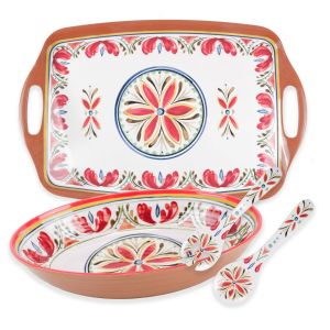 Mediterranean Melamine Tea Tray, Oval Bowl & Servers Set
