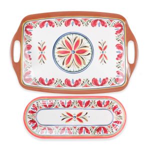 Mediterranean Melamine Tea Tray & Oval Platter Set