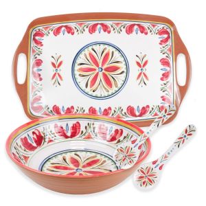 Mediterranean Melamine Tea Tray, Salad Bowl & Servers Set