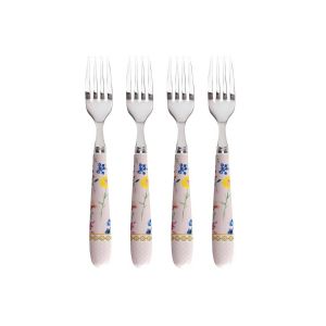 set of four small cake forks with pink floral handle design