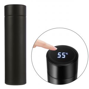 Stainless steel water bottle in black with electronic temperature gauge