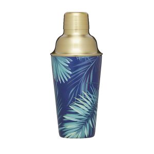 Barcraft Brass Finish Stainless Steel Tropical Leaves Cocktail Shaker