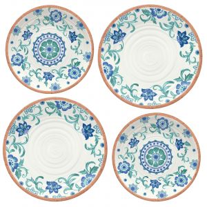 Turquoise Floral Melamine Dinner & Side Plate Set