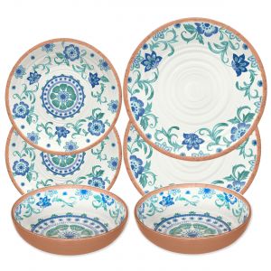  Turquoise Floral Melamine Dinnerware Set