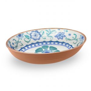 Turquoise Floral Melamine Oval Serve Bowl