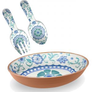 Turquoise Floral Melamine Salad Serving Set