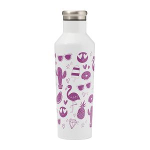 Large stainless steel bottle with tropical illustrations and colour changing coating
