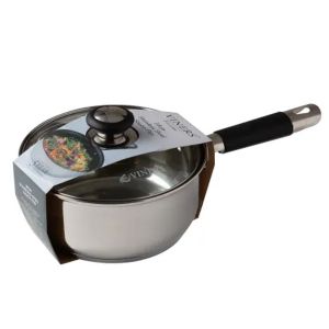 18cm diameter stainless steel pan with glass lid