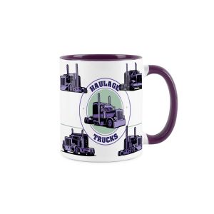 purple and white ceramic haulage truck themed mug
