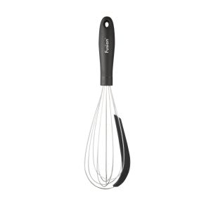 Silicone and stainless steel whisk with bowl scraping feature