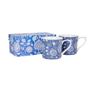 fine bone china mug set with blue floral design and gift box