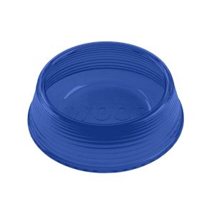 a large blue plastic dog food bowl with non slip feet